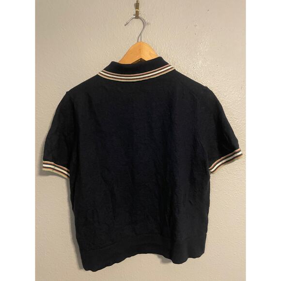 Ted Baker Shirt Womens 6 Navy Pierrot 100% Wool Half Zip Polo Short Sleeve - Picture 2 of 8